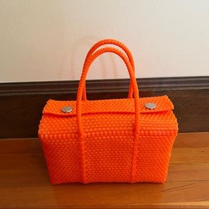 Woven Tote Bag in Bright Orange